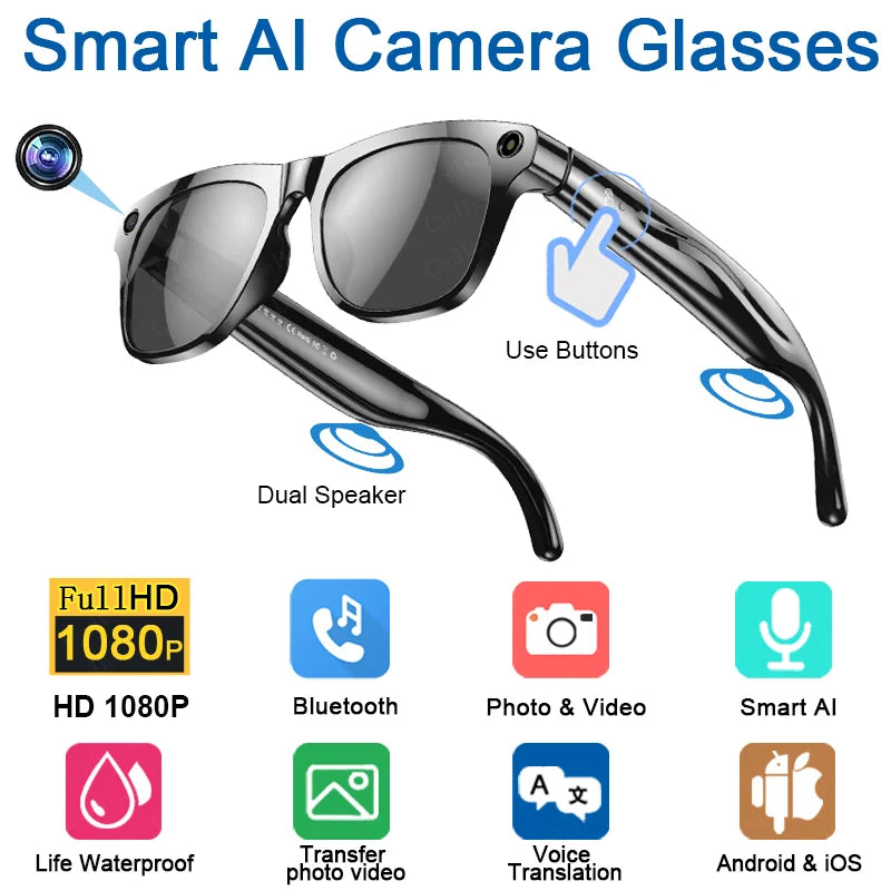 2026 4K AI Smart Glasses – Color Changing, 100MP Camera, Bluetooth Call & Voice Assistant