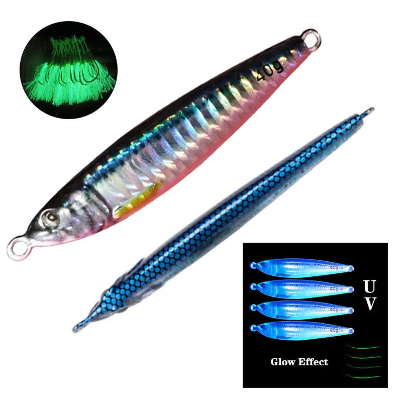 AS Slow Jig UV Glow Metal Lure – 3D Print Sinking Jigging Bait (40g–80g)