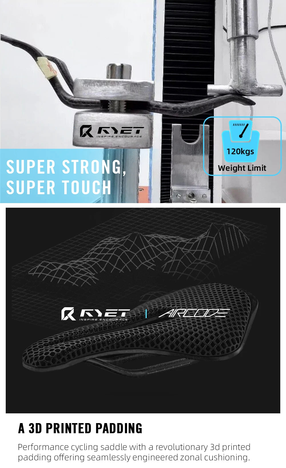RYET Full Carbon 3D Printed Bike Saddle – Ultralight Breathable MTB & Road Seat