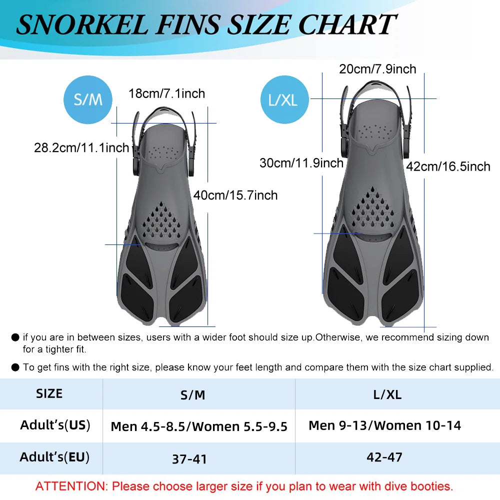 Adjustable Snorkel Fins – Short Silicone Swim Flippers for Adults