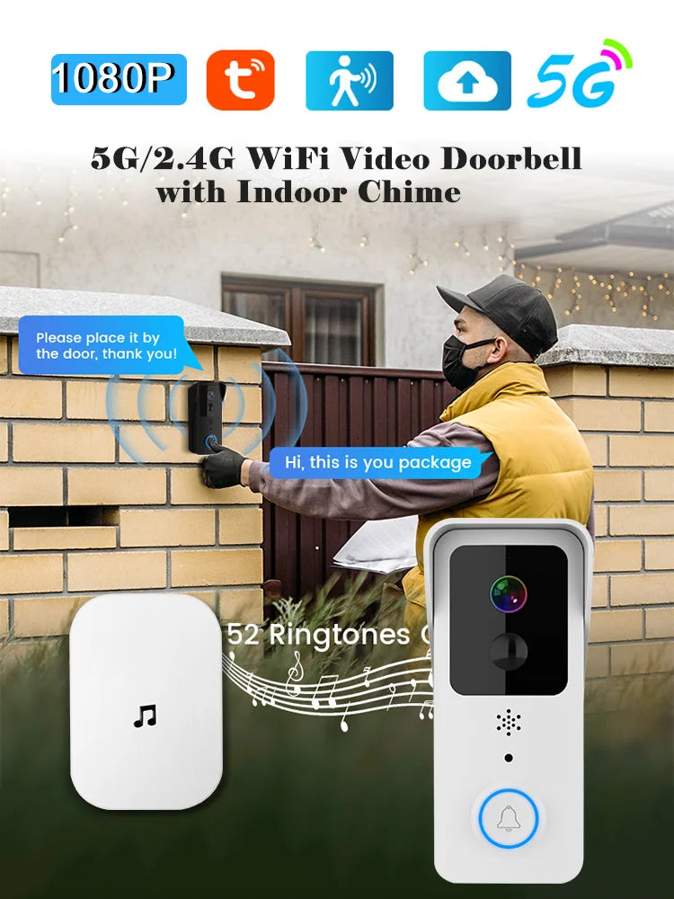 1080P Tuya Smart WiFi Video Doorbell – 5G/2.4G, Waterproof, Wireless