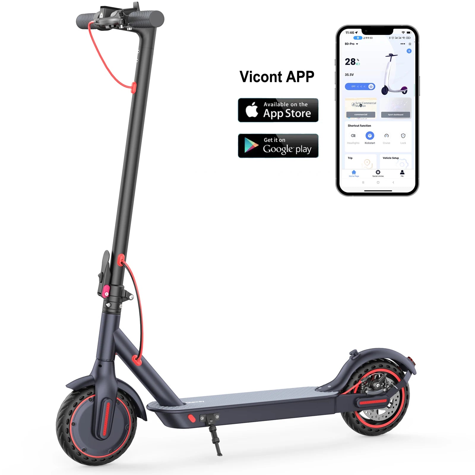LP60 Electric Scooter – 350W Folding E-Scooter with App Control, 16mph, 12-Mile Range