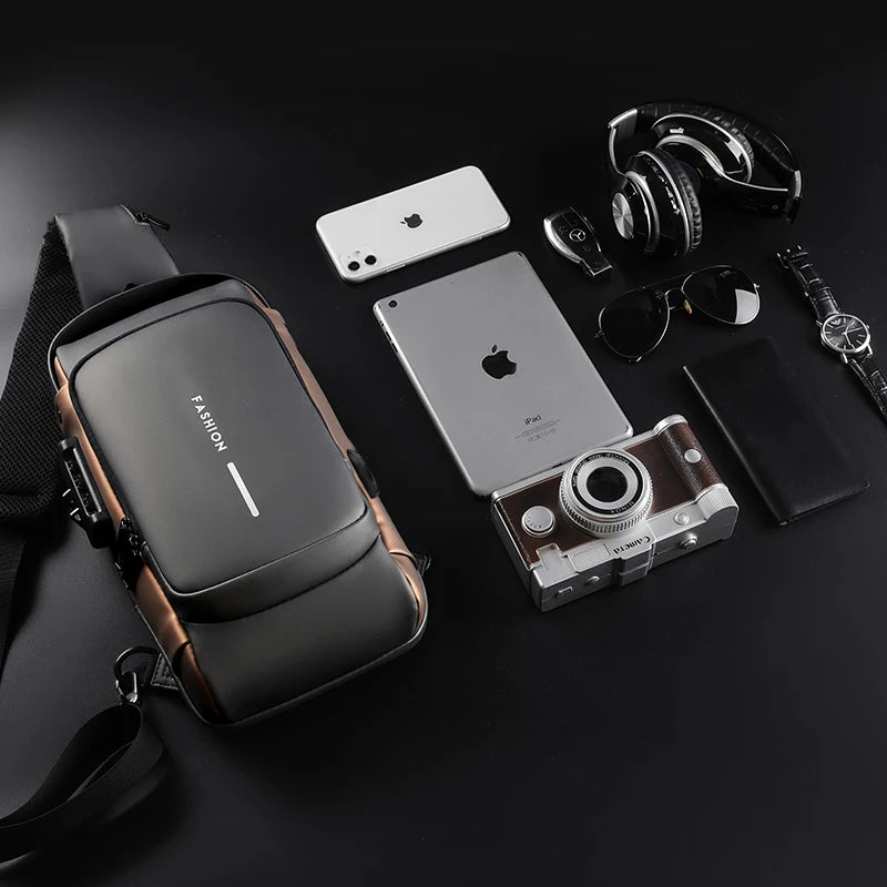 Men’s Crossbody Sling Bag – Multifunction Chest Pack with USB Charging & Anti-Theft Design