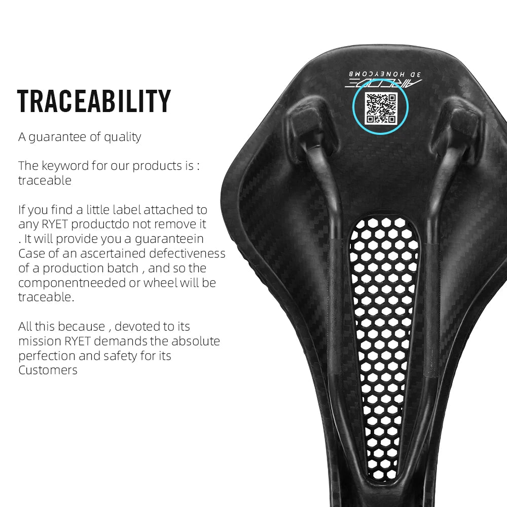 RYET Full Carbon 3D Printed Bike Saddle – Ultralight Breathable MTB & Road Seat