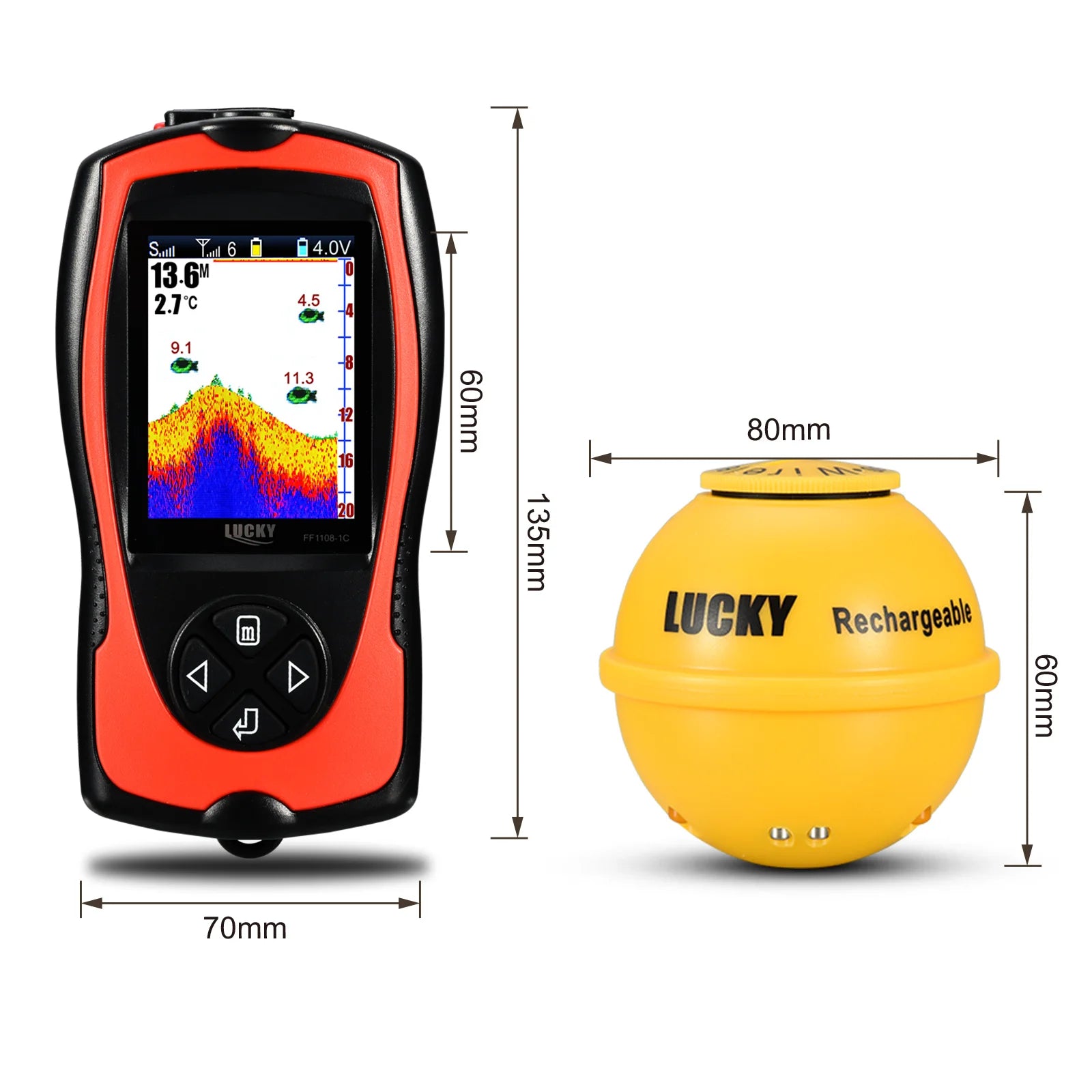 Lucky FF1108-1CWLA Wireless Sonar Fish Finder – 45M Depth, Rechargeable