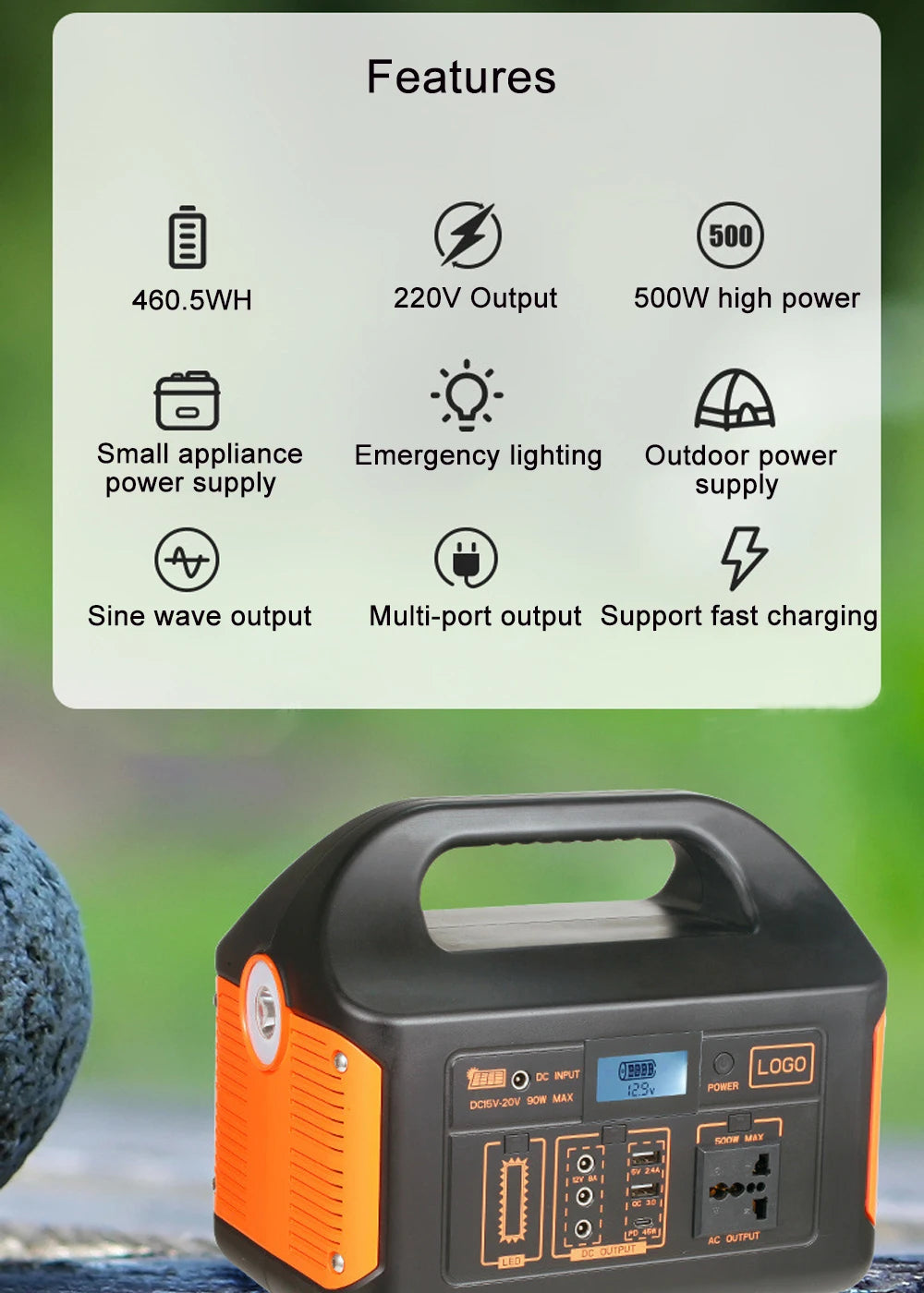 300W/500W Portable Power Station – 460Wh Solar Generator with LiFePO4 Battery