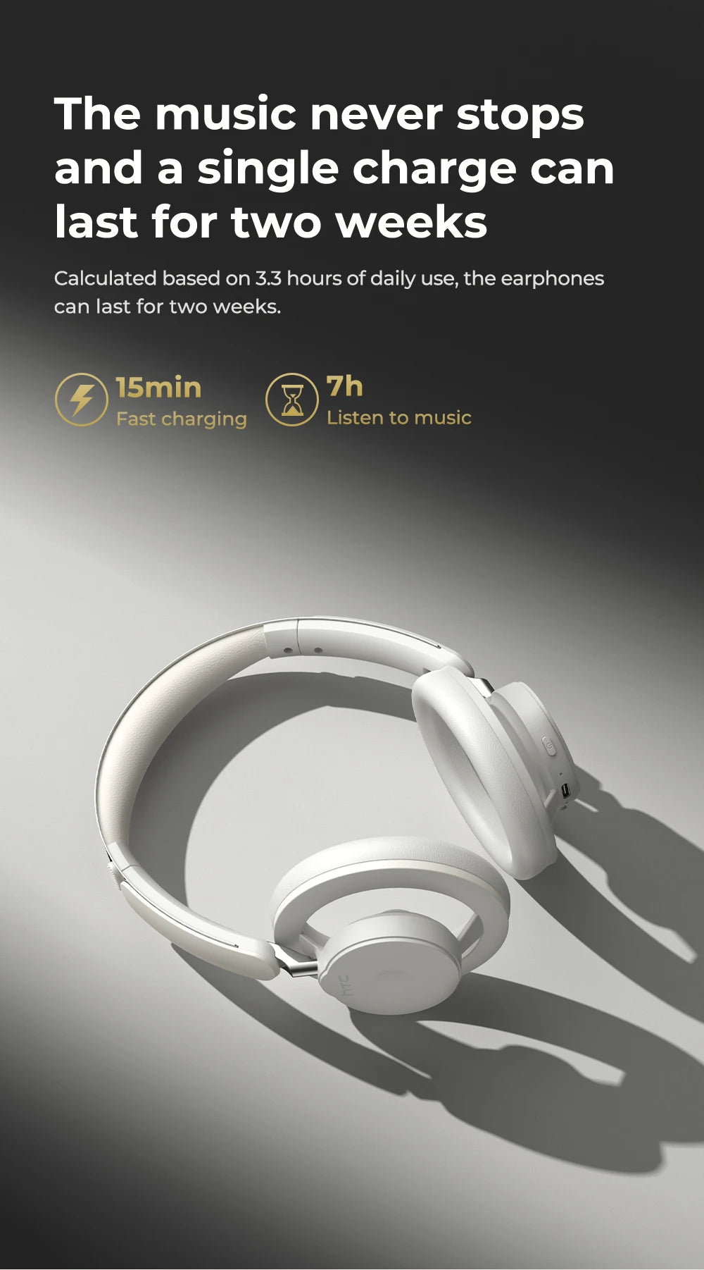 HTC HP06 Open-Ear Wireless Headphones – Foldable Bluetooth V6.0 Headset with AI Translate