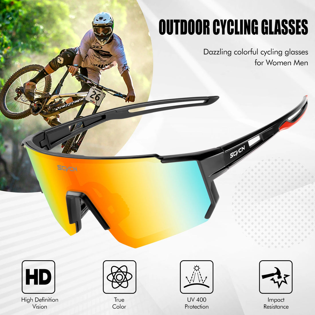 SCVCN Outdoor Cycling Sunglasses – UV400 Sports Bike Glasses for Men & Women