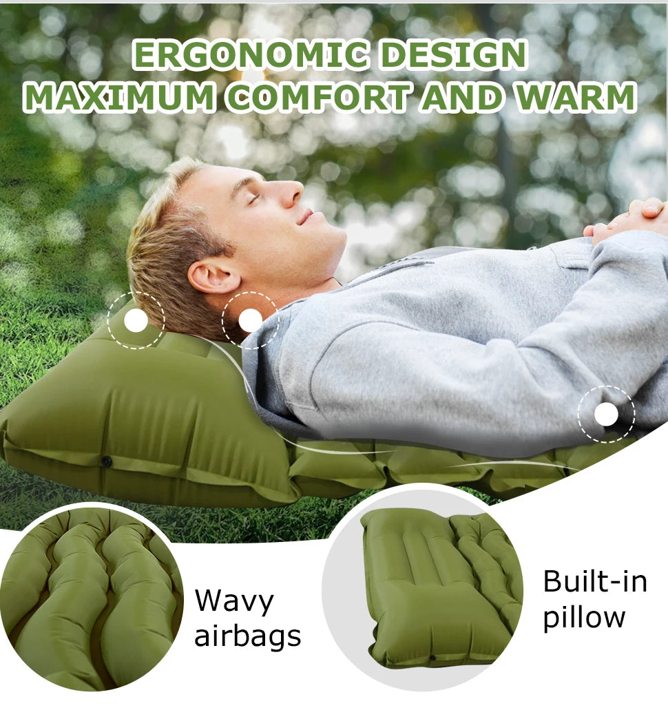 WESTTUNE Inflatable Camping Mattress – Thick Sleeping Pad with Pillow & Built-in Pump