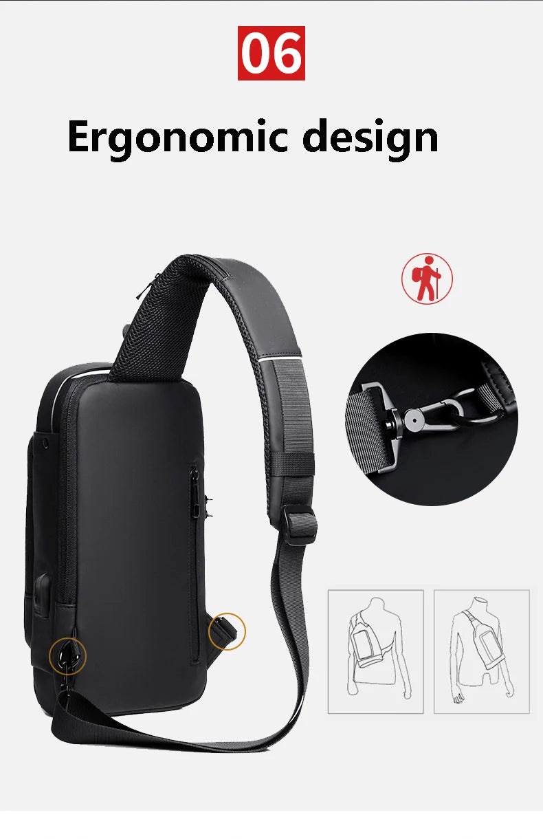 Men’s Crossbody Sling Bag – Multifunction Chest Pack with USB Charging & Anti-Theft Design