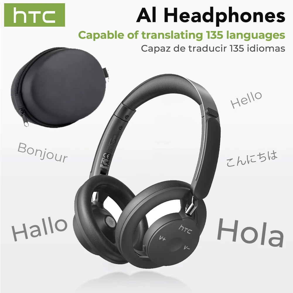 HTC HP06 Open-Ear Wireless Headphones – Foldable Bluetooth V6.0 Headset with AI Translate