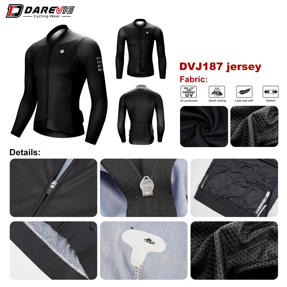 DAREVIE Men’s Cycling Jersey – Summer Long Sleeve Breathable Anti-UV MTB & Road Shirt