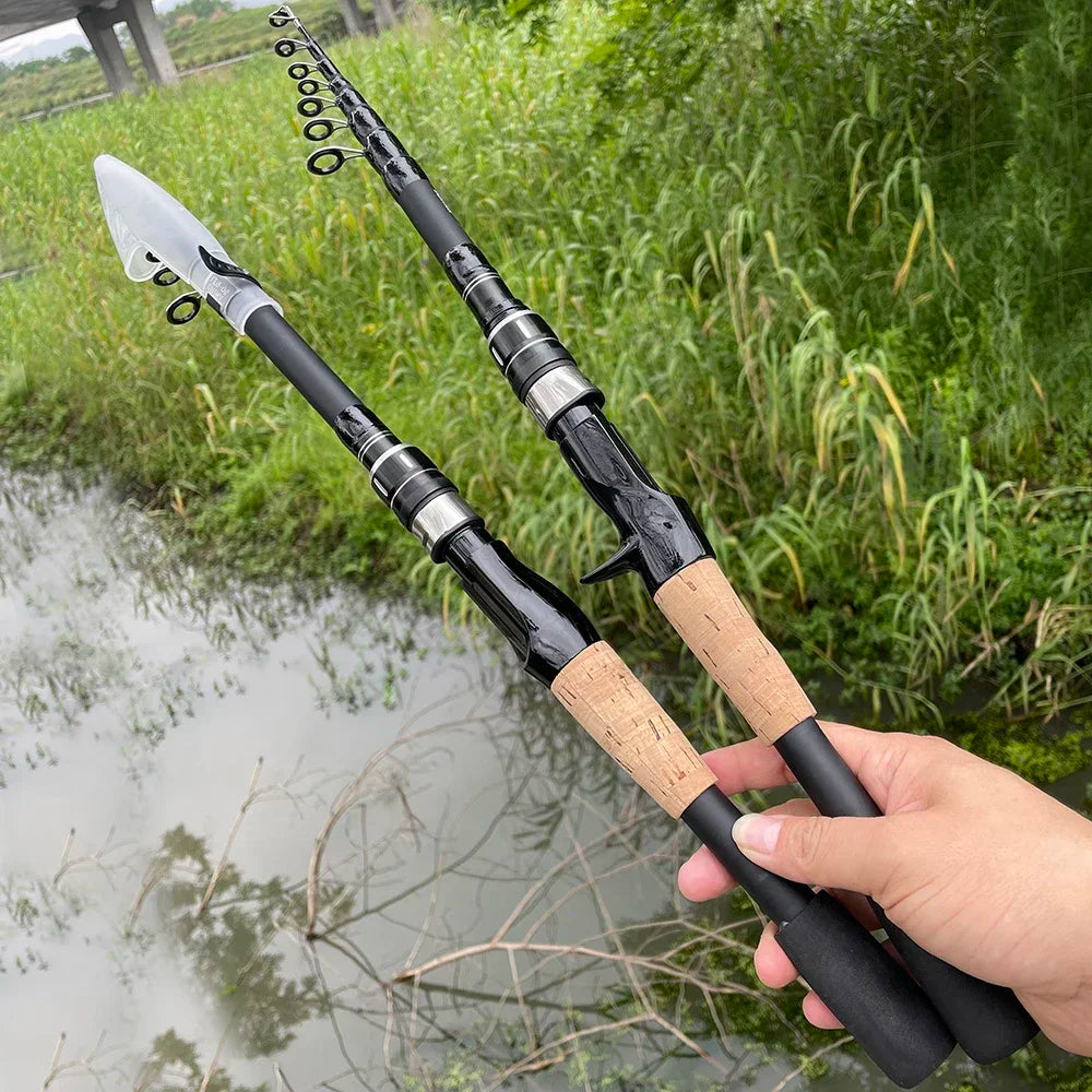 Telescopic Carbon Fishing Rod – 1.5M to 2.4M Spinning/Baitcasting