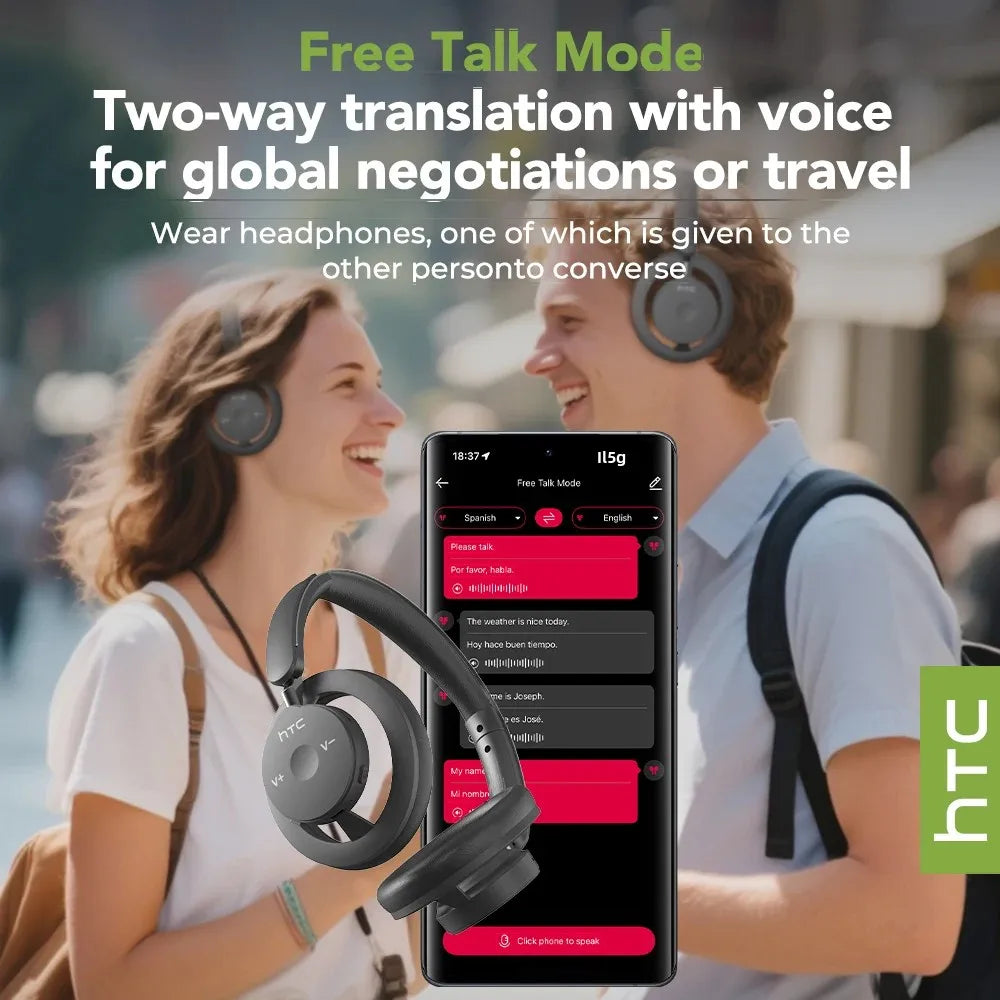HTC HP06 Open-Ear Wireless Headphones – Foldable Bluetooth V6.0 Headset with AI Translate