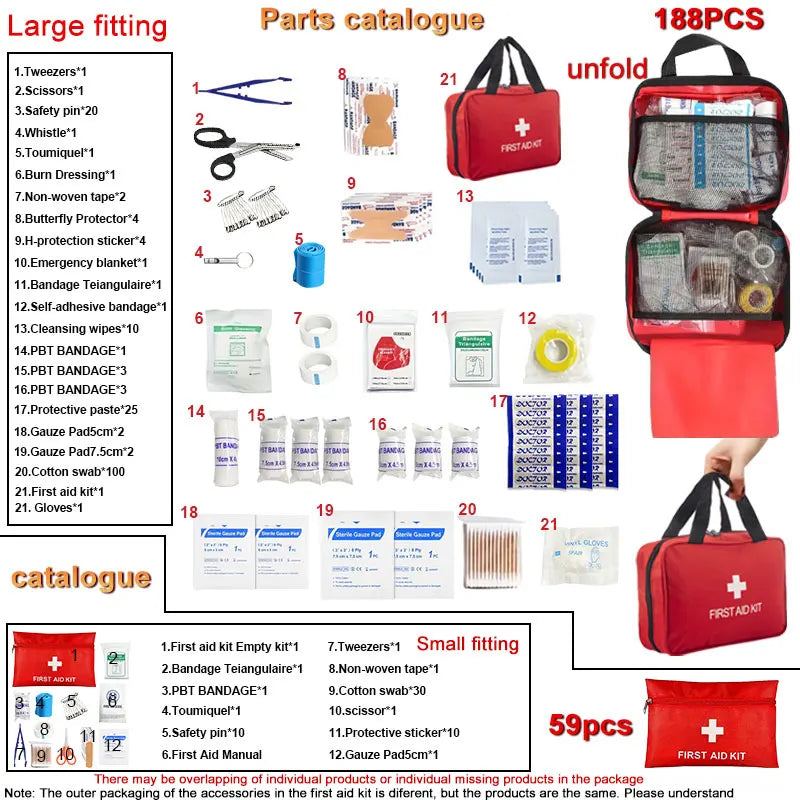 First Aid Kit – 188 pcs Emergency Survival Medical Kit for Home, Car & Outdoor