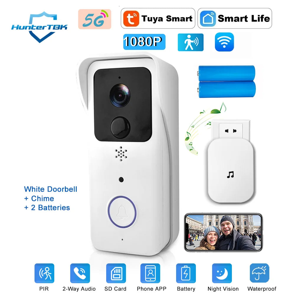 1080P Tuya Smart WiFi Video Doorbell – 5G/2.4G, Waterproof, Wireless