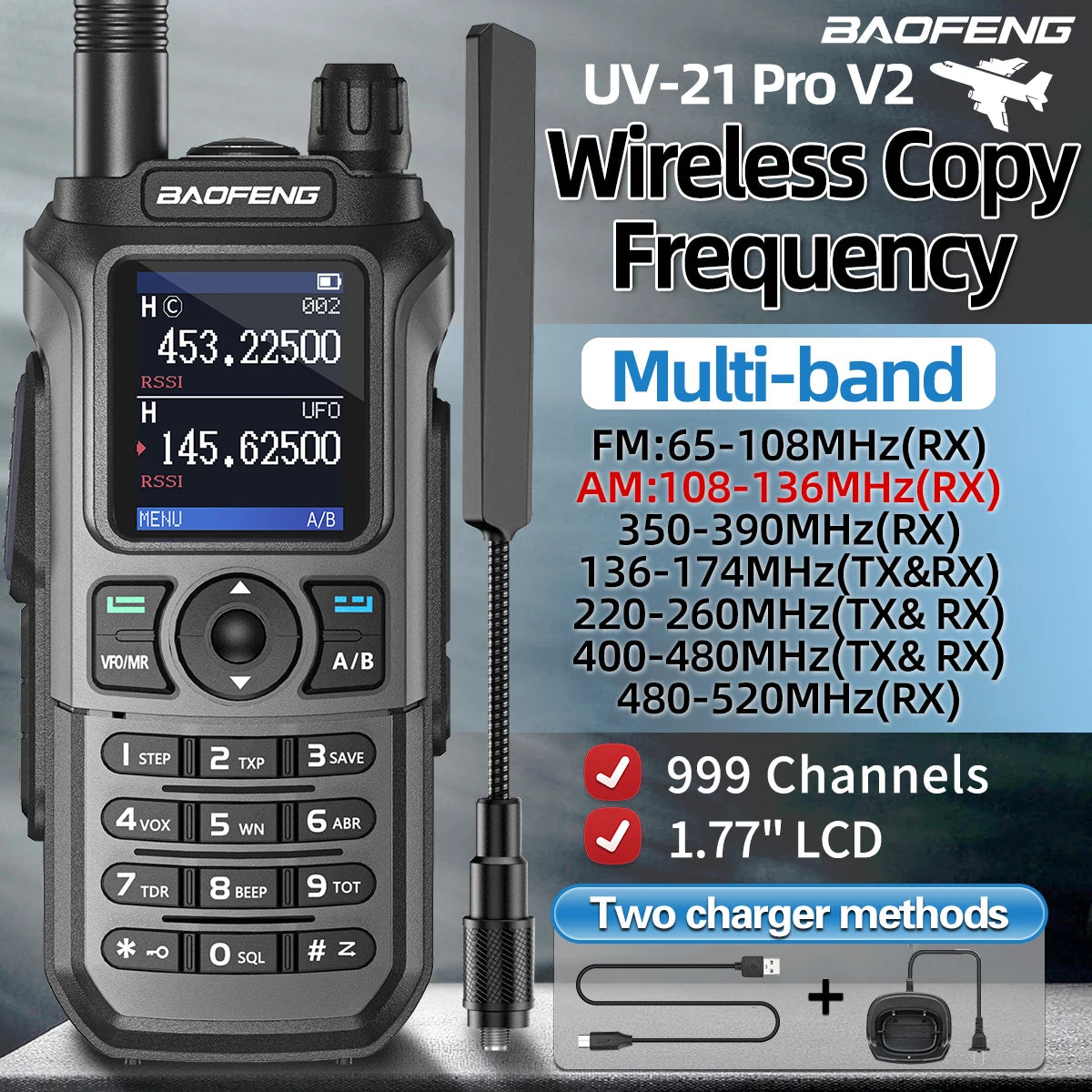 Baofeng UV-21 Pro Walkie Talkie – Long Range Multi-Band Ham Radio (16KM, Type-C)