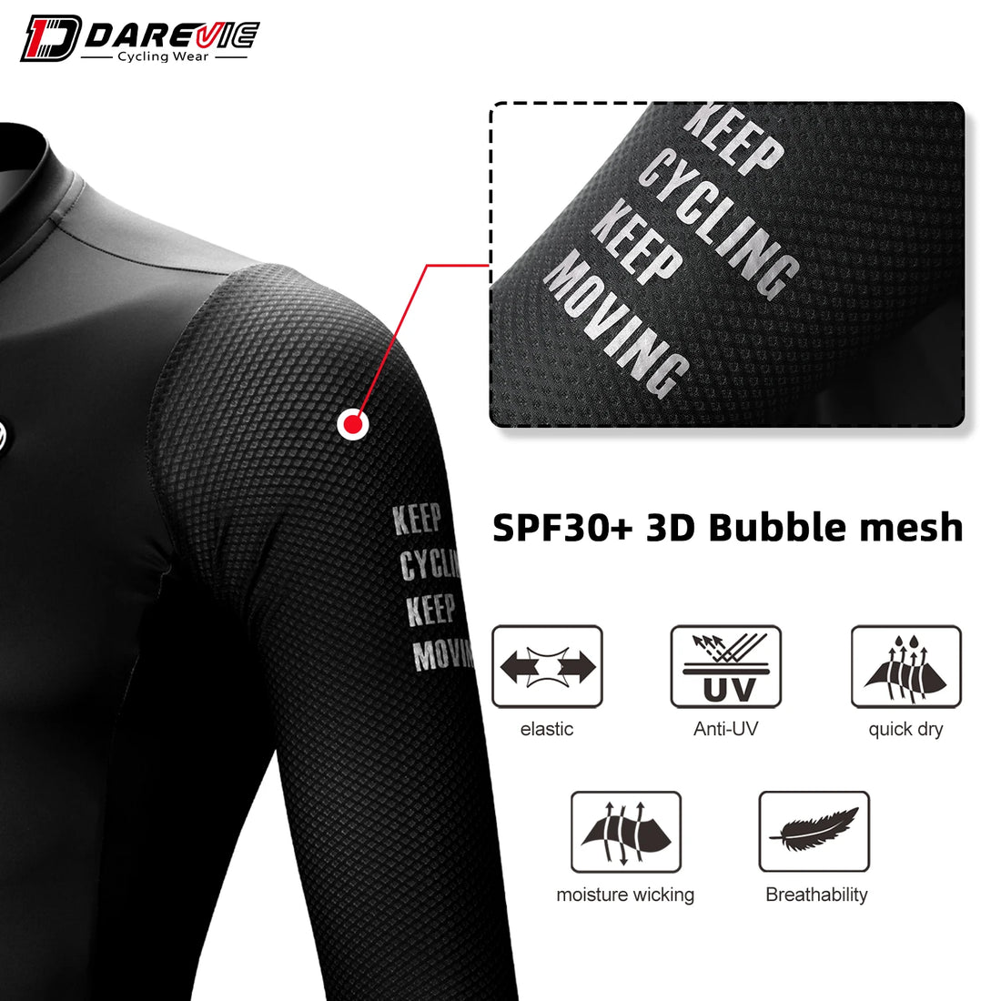 DAREVIE Men’s Cycling Jersey – Summer Long Sleeve Breathable Anti-UV MTB & Road Shirt
