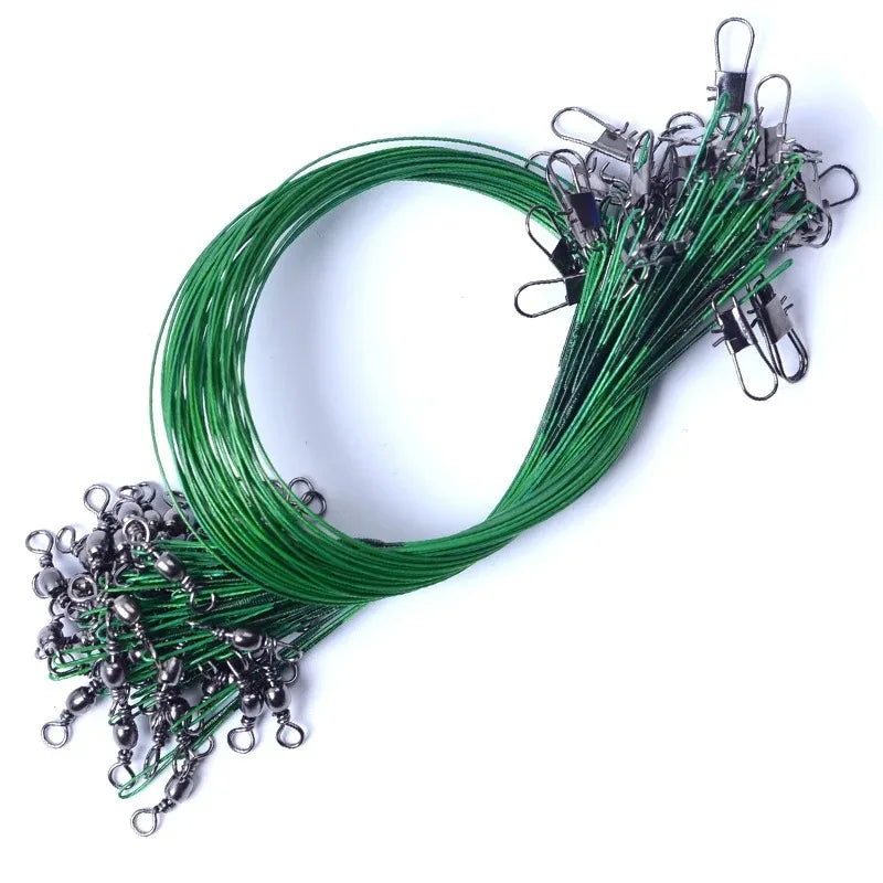 20pcs Steel Fishing Wire Leaders – Anti-Bite with Swivel (15–50cm)
