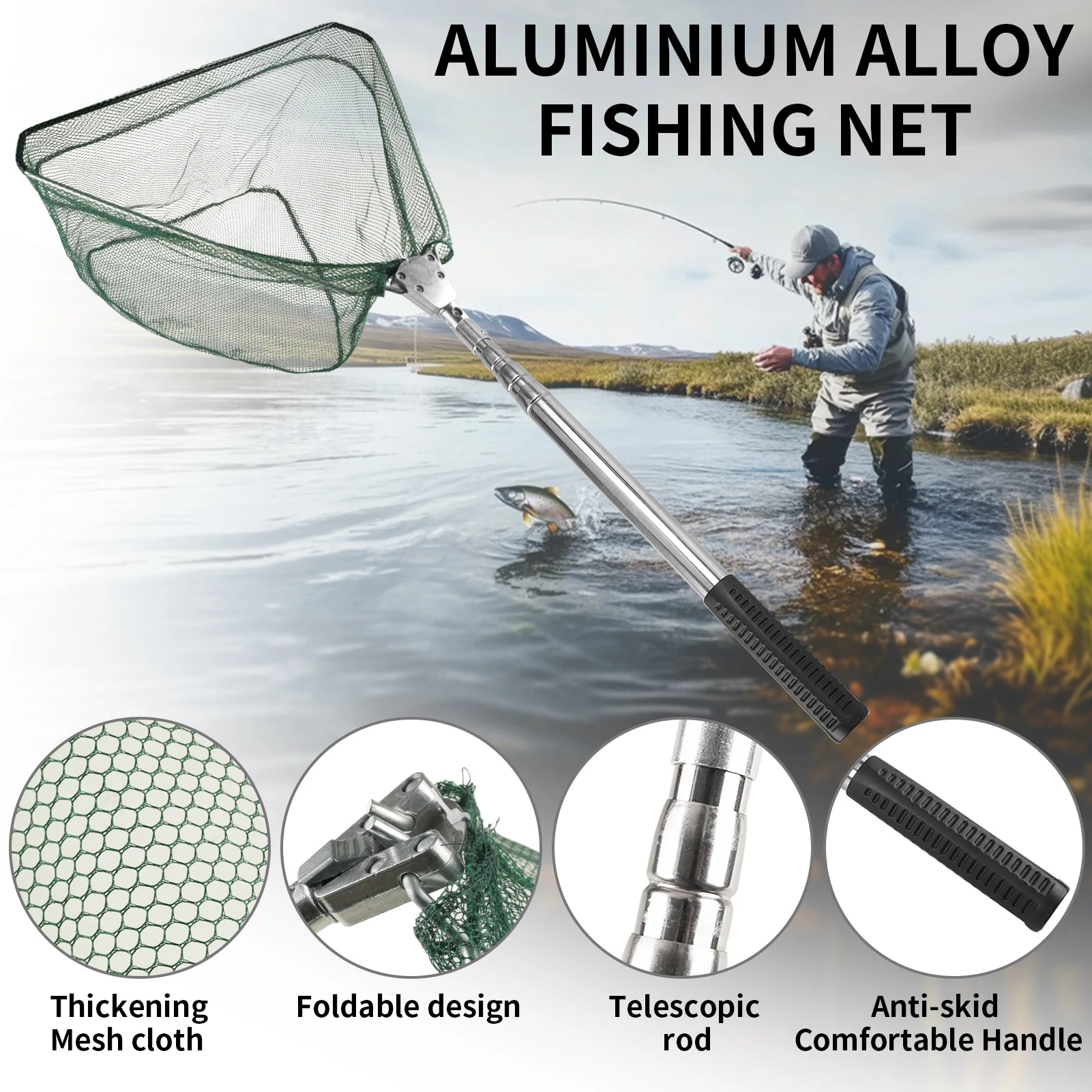 Telescopic Fishing Landing Net – 55cm to 190cm Foldable Floating Net