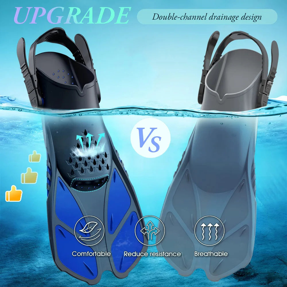 Adjustable Snorkel Fins – Short Silicone Swim Flippers for Adults