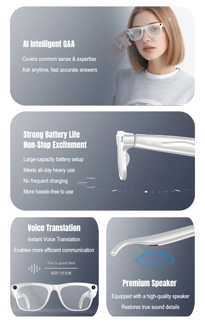 2026 4K AI Smart Glasses – Color Changing, 100MP Camera, Bluetooth Call & Voice Assistant