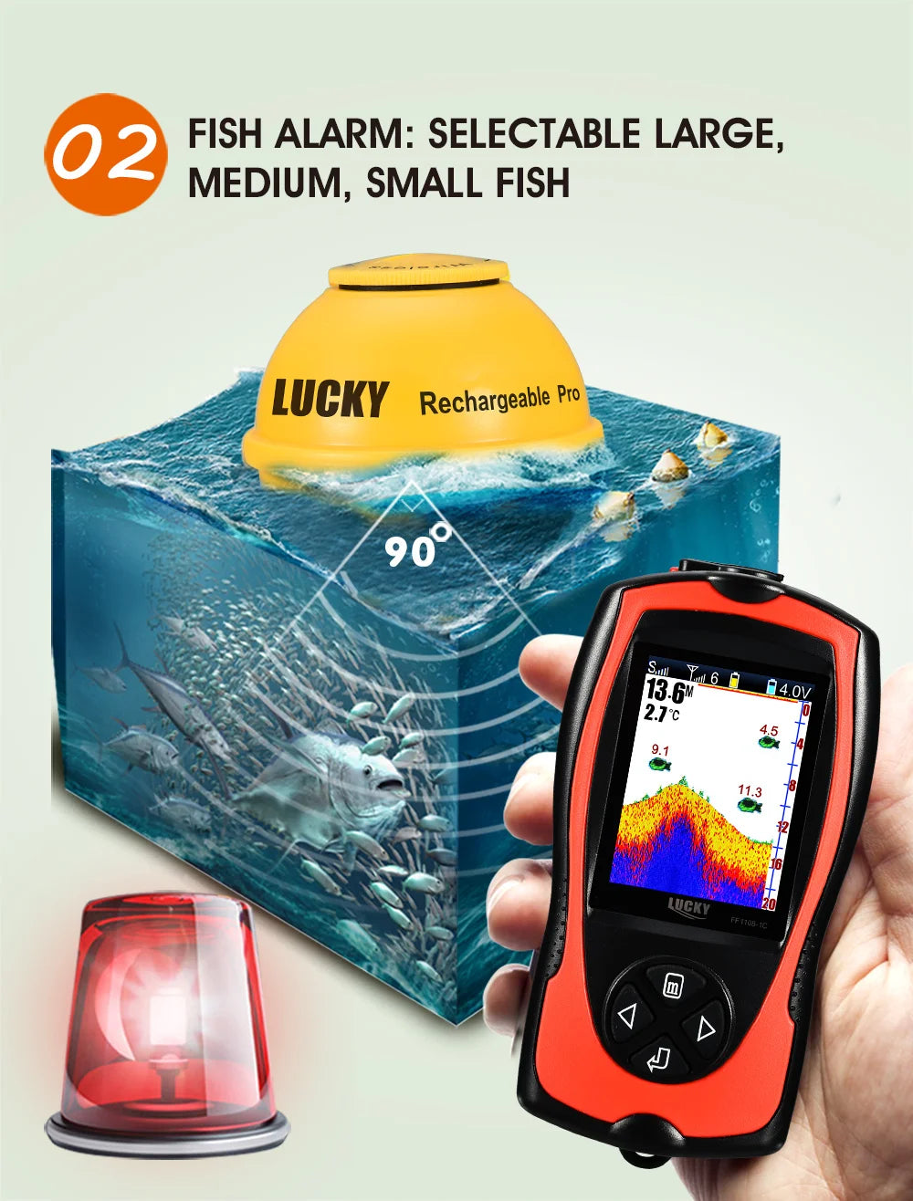Lucky FF1108-1CWLA Wireless Sonar Fish Finder – 45M Depth, Rechargeable