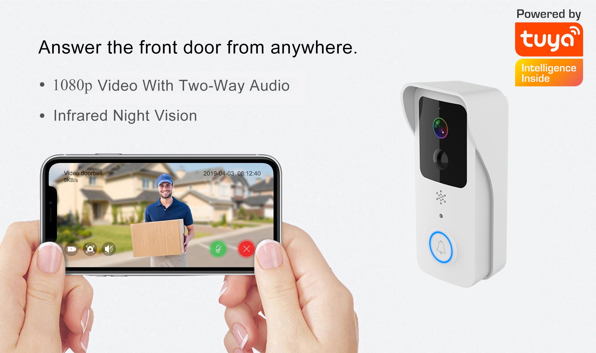 1080P Tuya Smart WiFi Video Doorbell – 5G/2.4G, Waterproof, Wireless