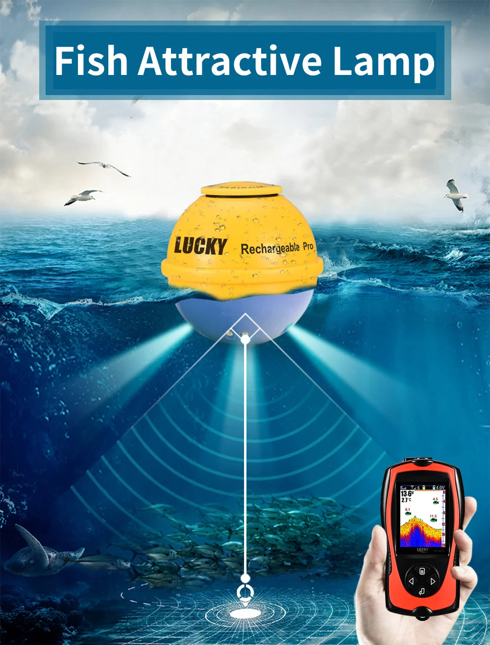 Lucky FF1108-1CWLA Wireless Sonar Fish Finder – 45M Depth, Rechargeable