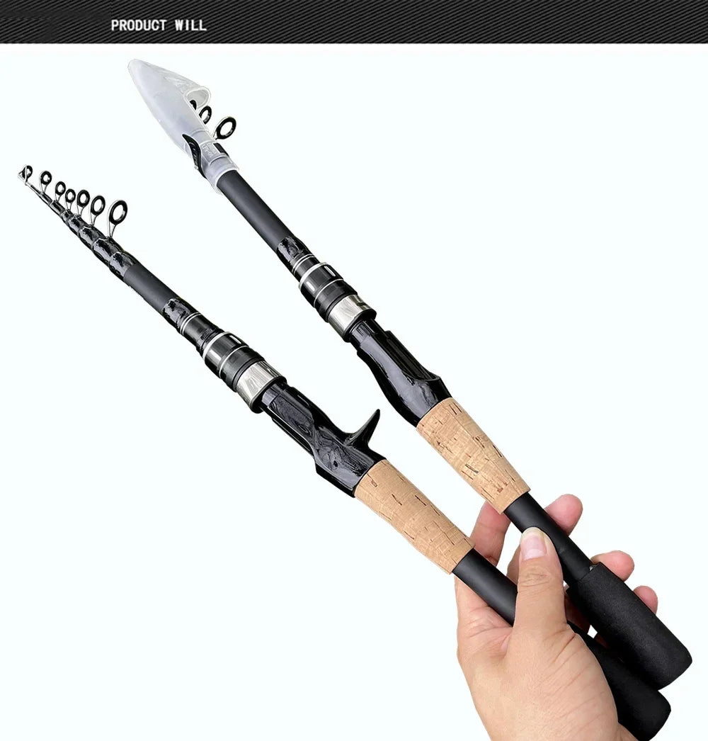 Telescopic Carbon Fishing Rod – 1.5M to 2.4M Spinning/Baitcasting