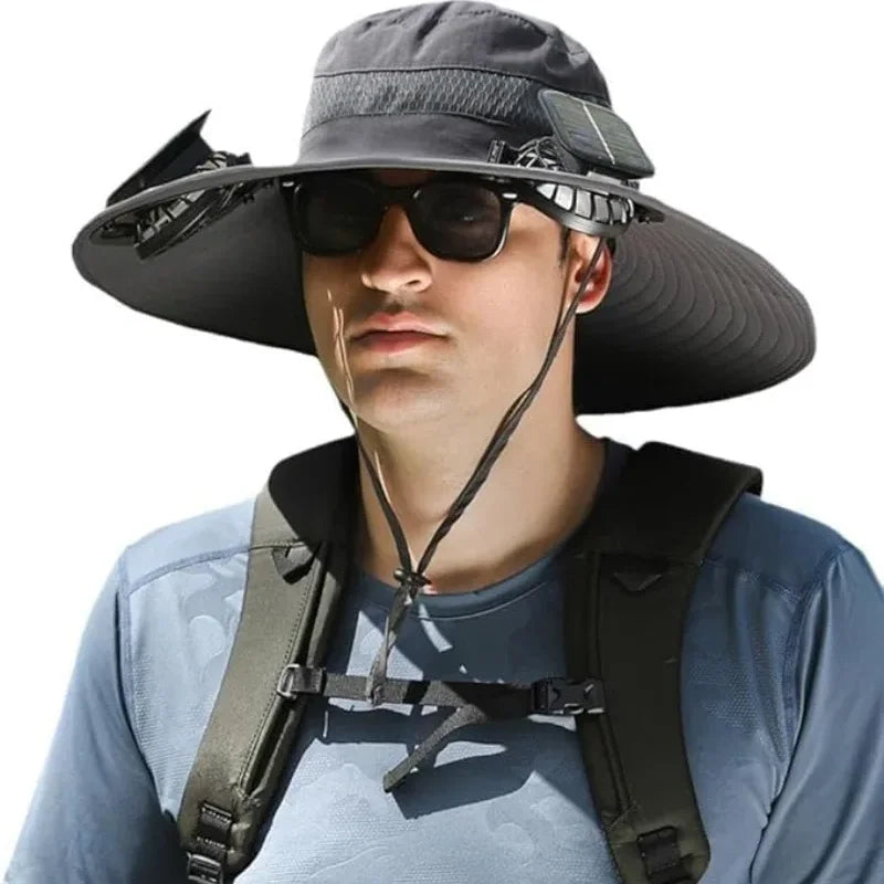 Men’s Wide Brim Solar Fan Hat – UPF50+ Sun Protection, Dual Power