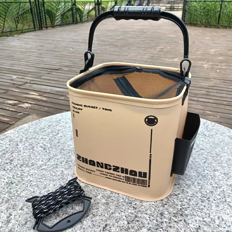 Foldable Fishing Bucket – Portable EVA Live Fish Water Bucket with Rope