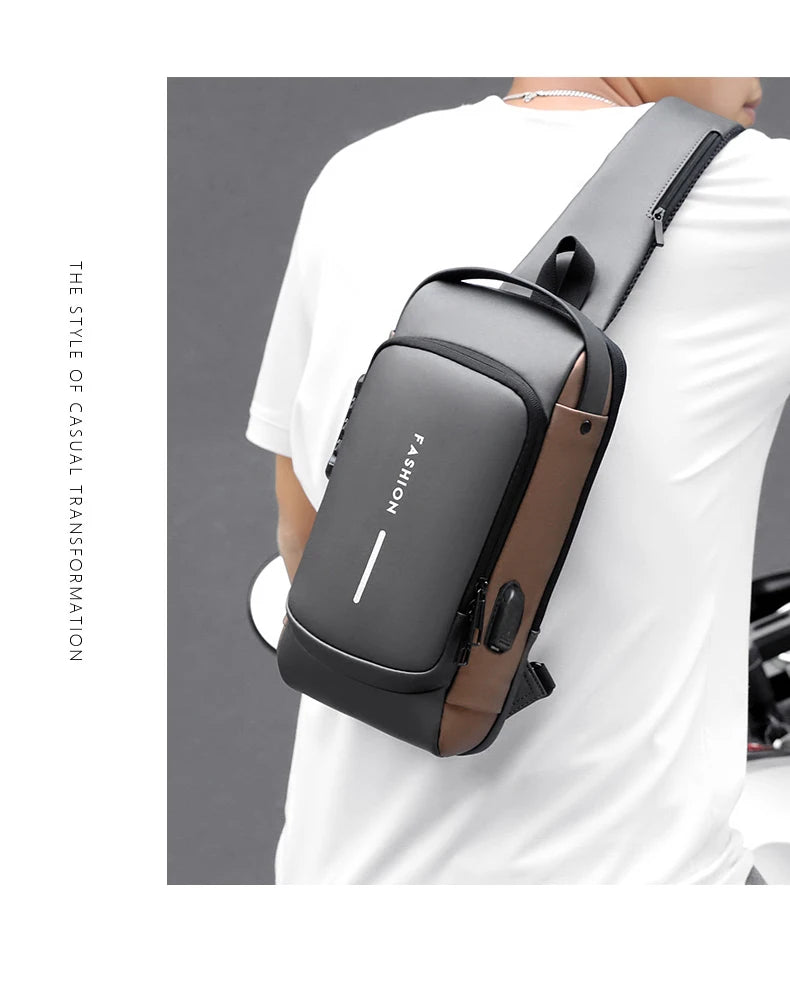 Men’s Crossbody Sling Bag – Multifunction Chest Pack with USB Charging & Anti-Theft Design