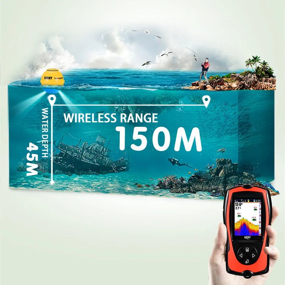 Lucky FF1108-1CWLA Wireless Sonar Fish Finder – 45M Depth, Rechargeable