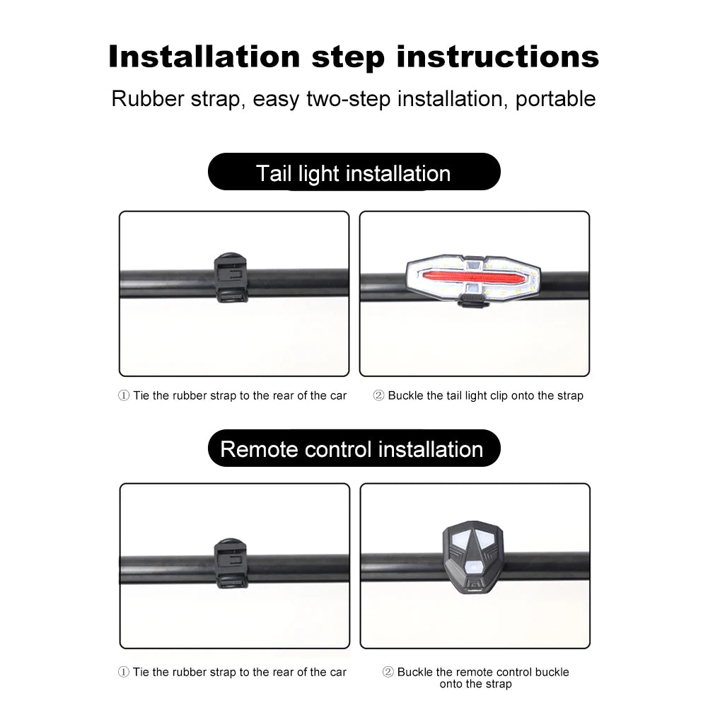 Rechargeable Bike Rear Light – Turn Signal Taillight with Wireless Remote