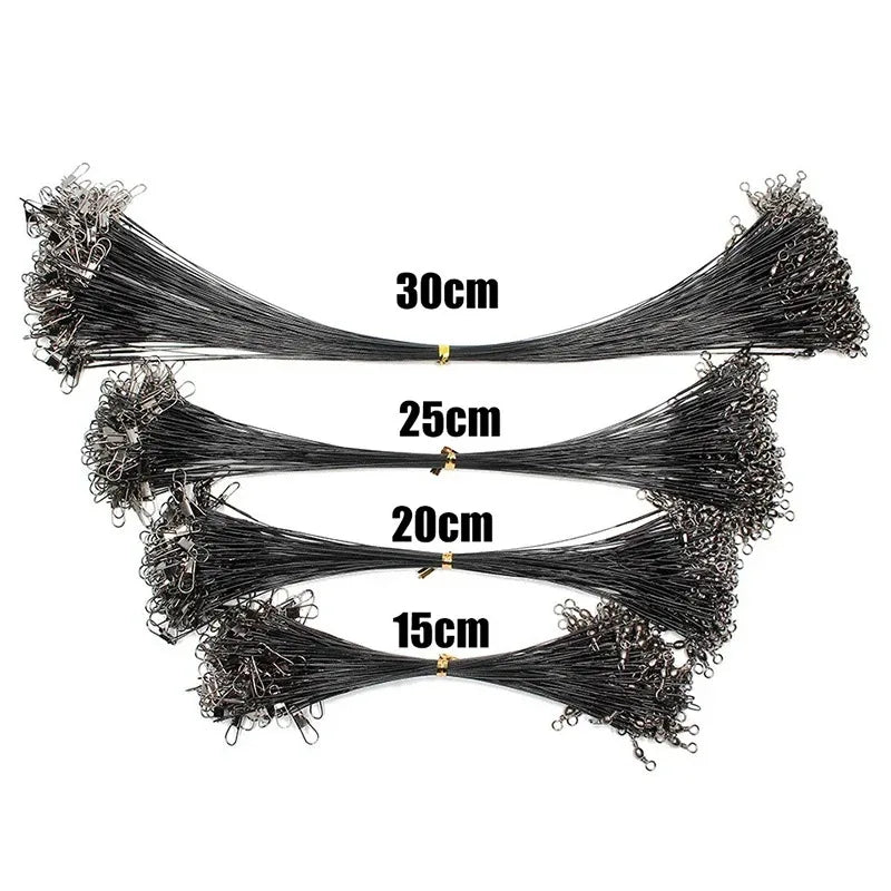 20pcs Steel Fishing Wire Leaders – Anti-Bite with Swivel (15–50cm)