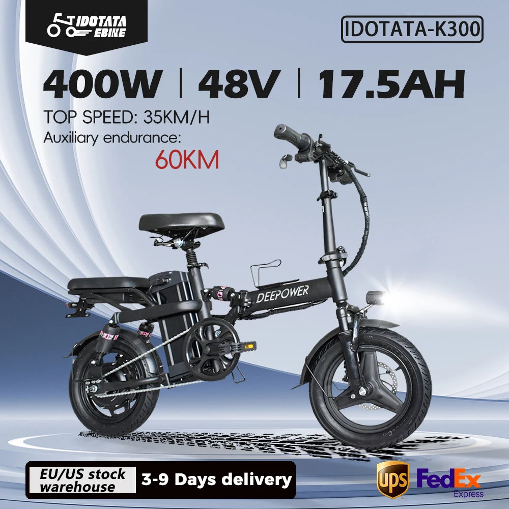 IDOTATA 48V 10Ah Foldable Electric Bike – 400W Motor, Urban Commuter Mini E-Bike