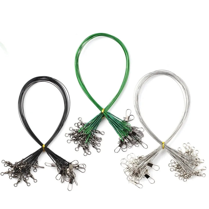 20pcs Steel Fishing Wire Leaders – Anti-Bite with Swivel (15–50cm)