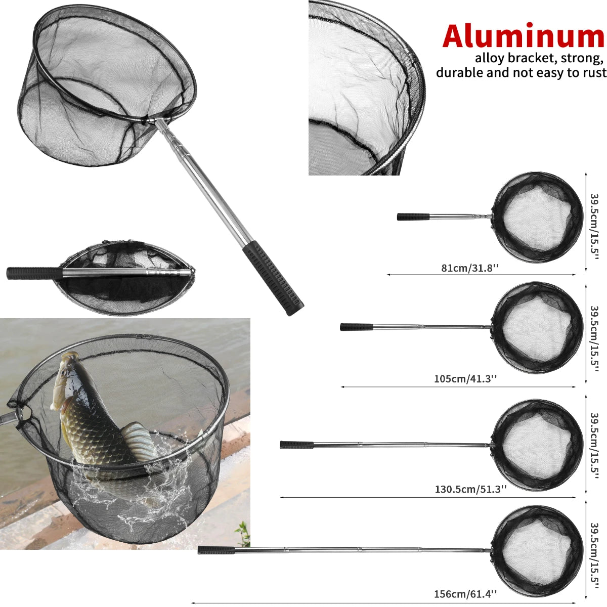 Telescopic Fishing Landing Net – 55cm to 190cm Foldable Floating Net