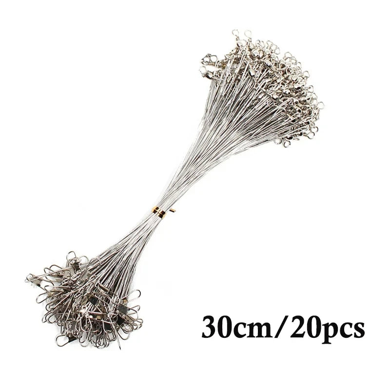 20pcs Steel Fishing Wire Leaders – Anti-Bite with Swivel (15–50cm)