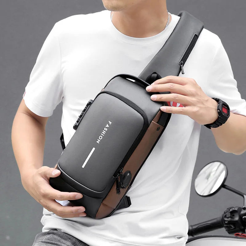 Men’s Crossbody Sling Bag – Multifunction Chest Pack with USB Charging & Anti-Theft Design