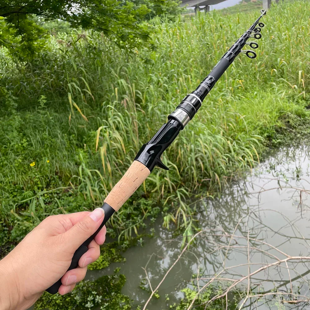 Telescopic Carbon Fishing Rod – 1.5M to 2.4M Spinning/Baitcasting