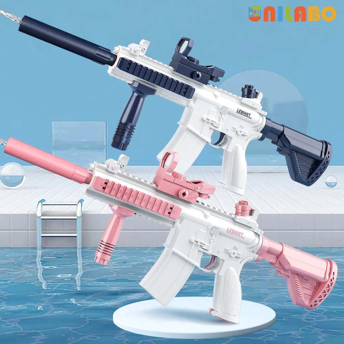 Unilabo M416 Electric Water Gun – Battery Powered with External Water Bottle