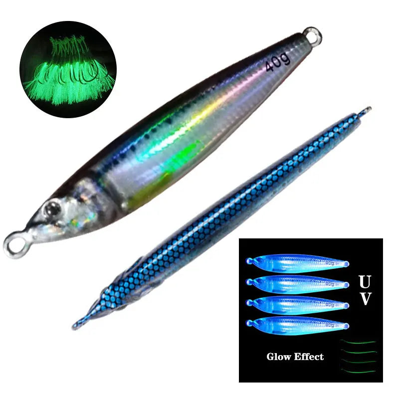 AS Slow Jig UV Glow Metal Lure – 3D Print Sinking Jigging Bait (40g–80g)