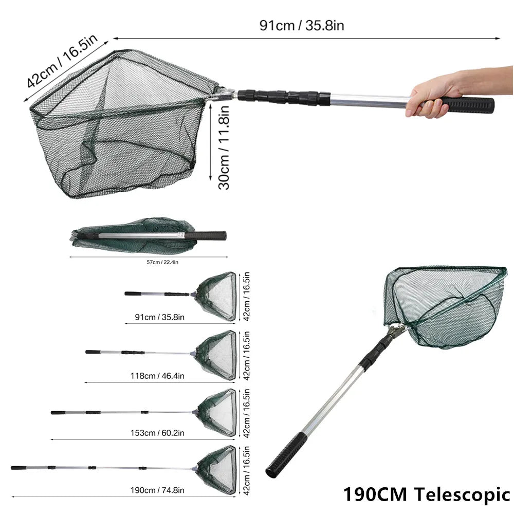 Telescopic Fishing Landing Net – 55cm to 190cm Foldable Floating Net