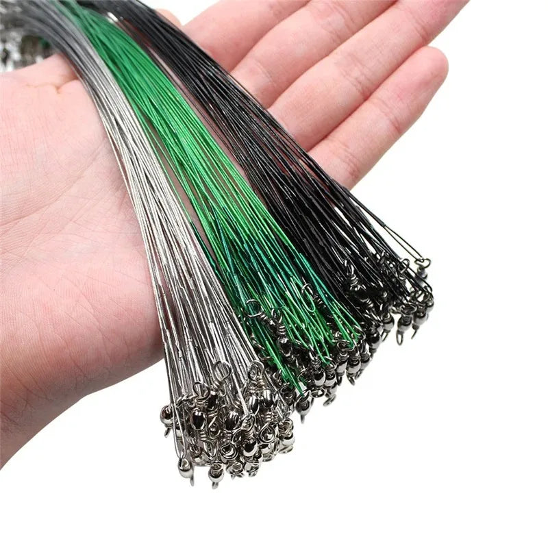 20pcs Steel Fishing Wire Leaders – Anti-Bite with Swivel (15–50cm)