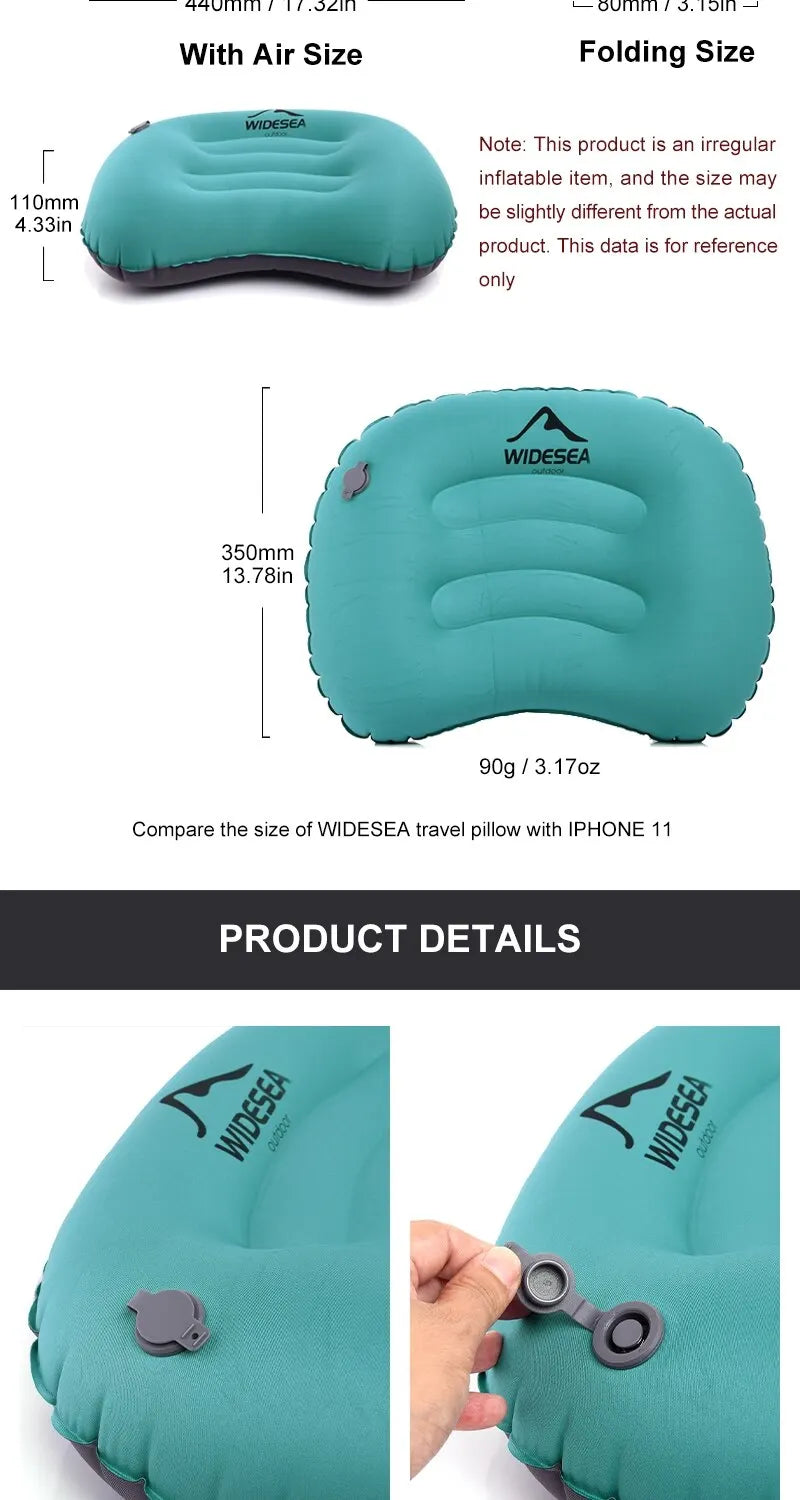 Widesea Portable Inflatable Camping Pillow – Compact Folding Air Cushion
