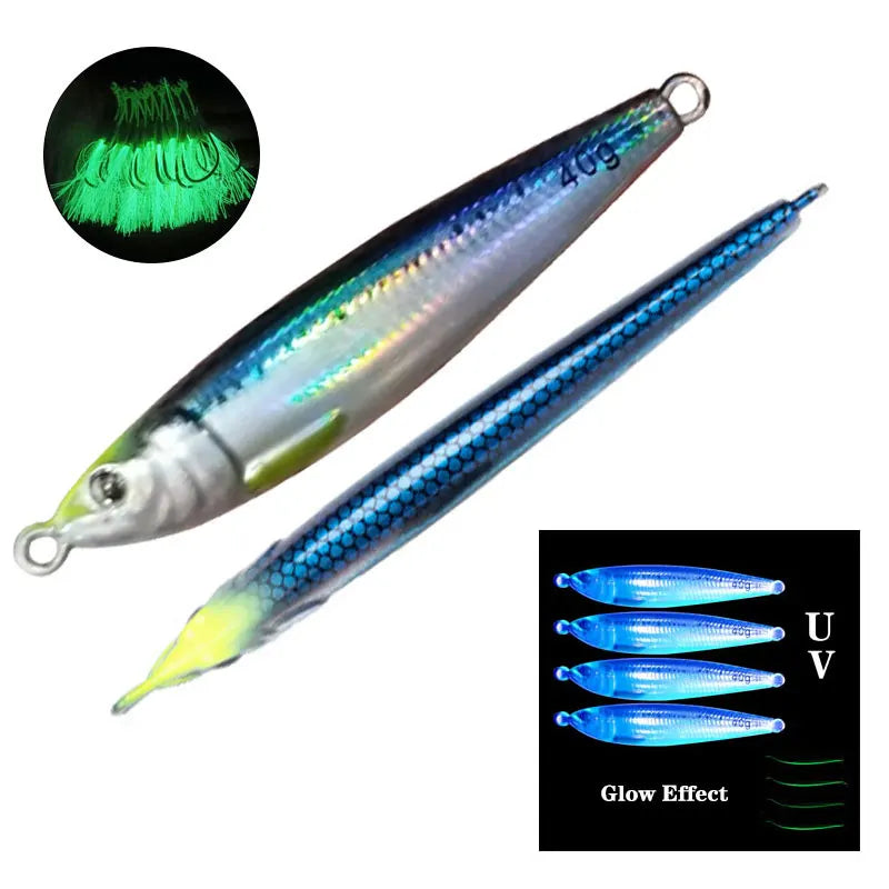 AS Slow Jig UV Glow Metal Lure – 3D Print Sinking Jigging Bait (40g–80g)