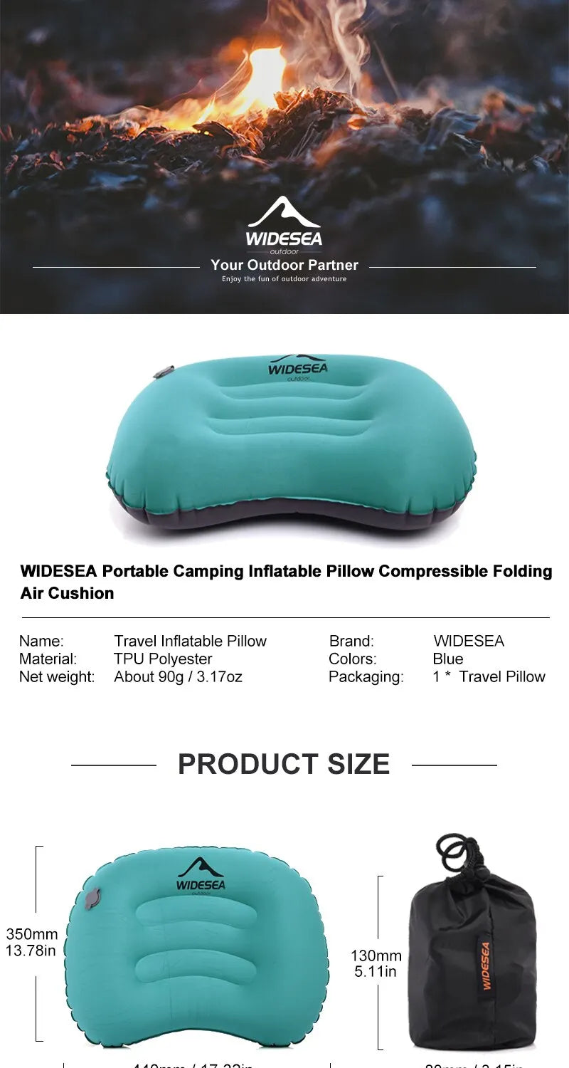 Widesea Portable Inflatable Camping Pillow – Compact Folding Air Cushion