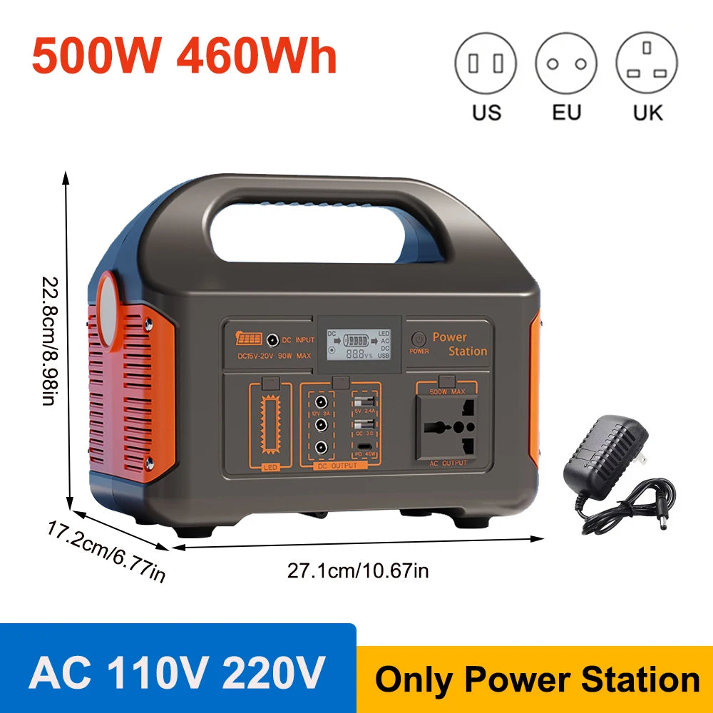 300W/500W Portable Power Station – 460Wh Solar Generator with LiFePO4 Battery